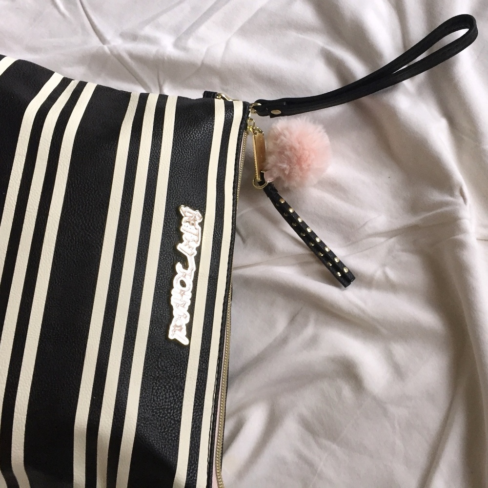 Betsey Johnson Striped Clutch w Pom-Pom